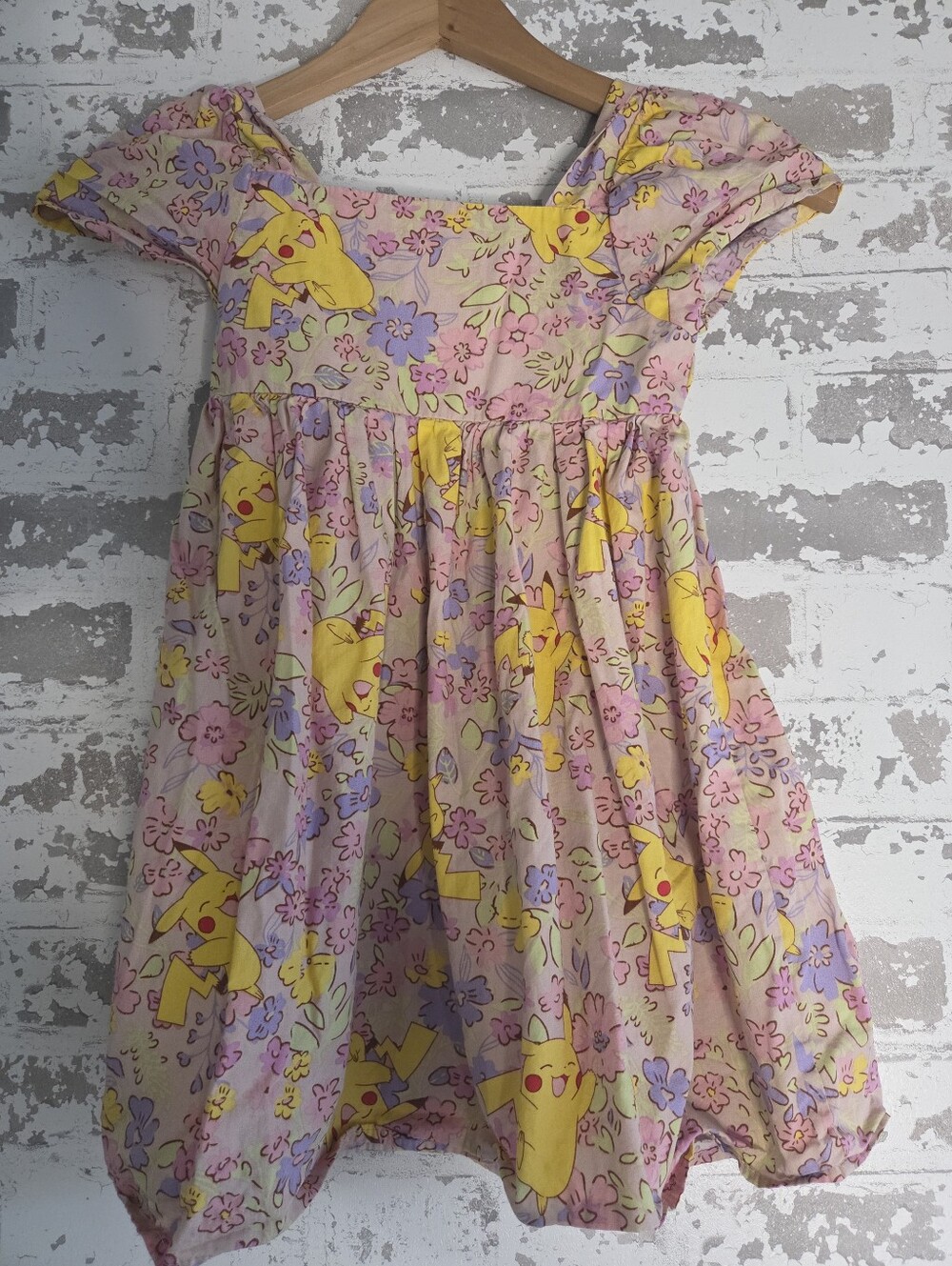 Pokemon Pikachu Floral Dress Pink Yellow Size S 6/7 (